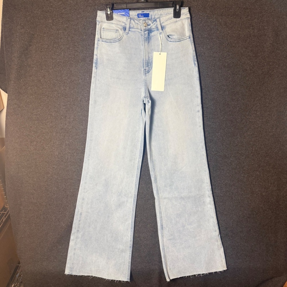Womens 29 High Rise Wide Leg Jeans‎ Light Wash Raw Hem Boho preppy stretchy NEW